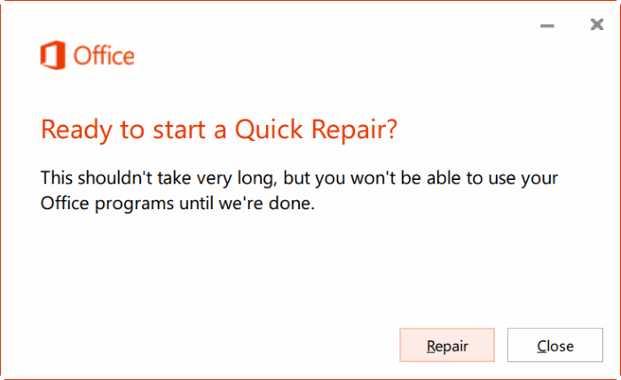 repair Office 365 install on Windows 10 step4