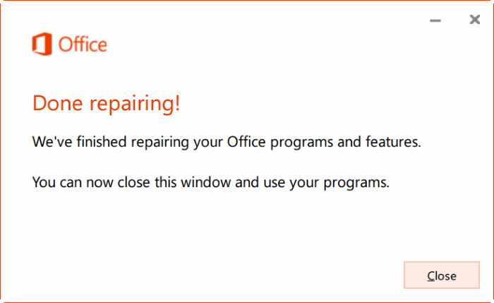 repair Office 365 install on Windows 10 step6