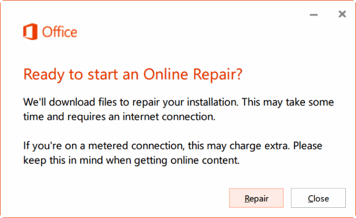 repair Office 365 install on Windows 10 step8