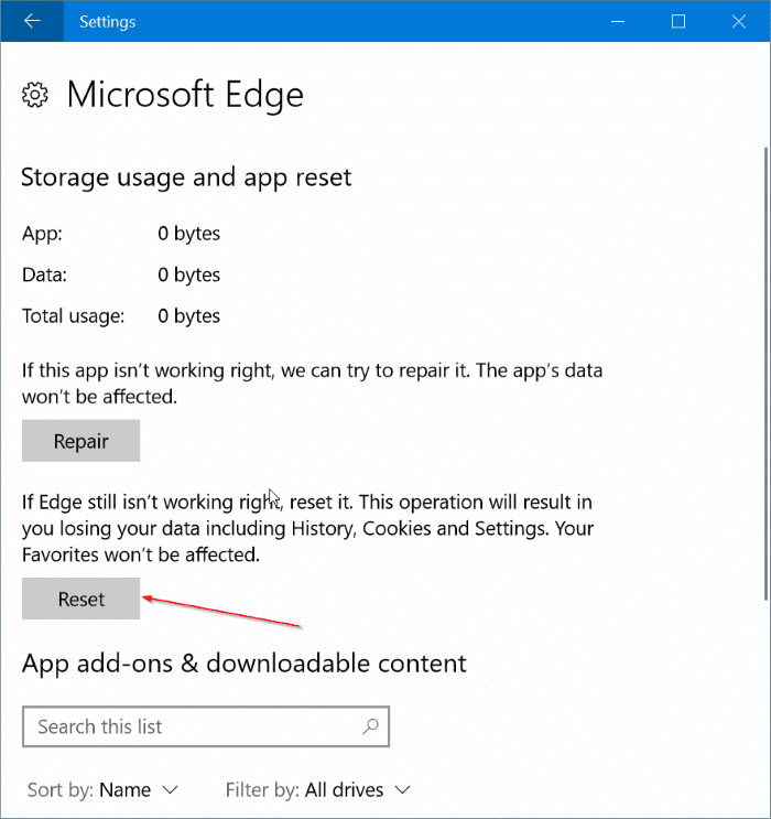 reset Microsoft Edge in Windows 10 easy way pic3
