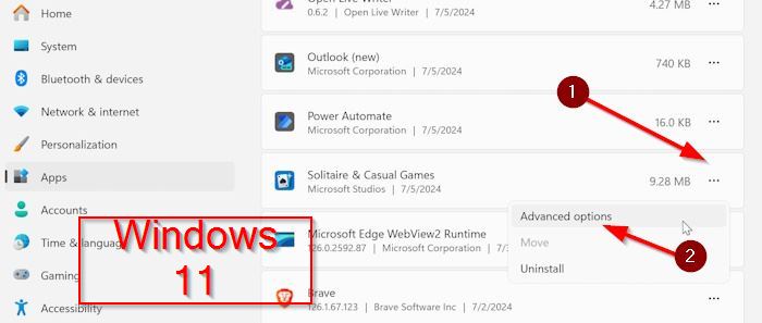 reset Microsoft Solitaire Collection in Windows 11 pic1