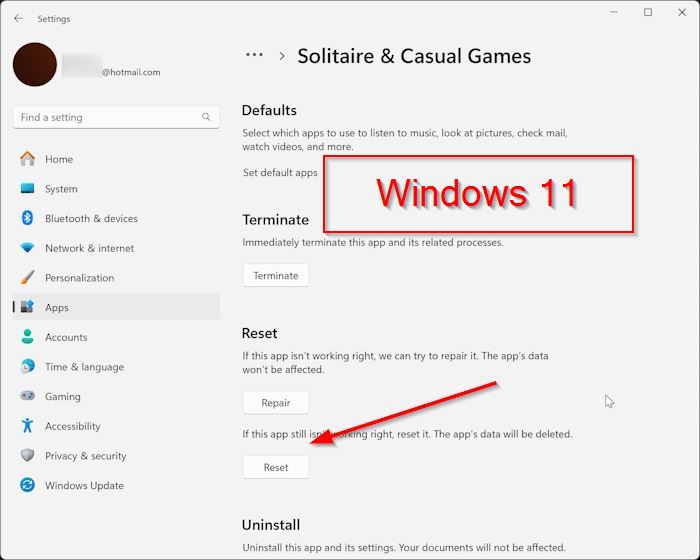 reset Microsoft Solitaire Collection in Windows 11 pic2