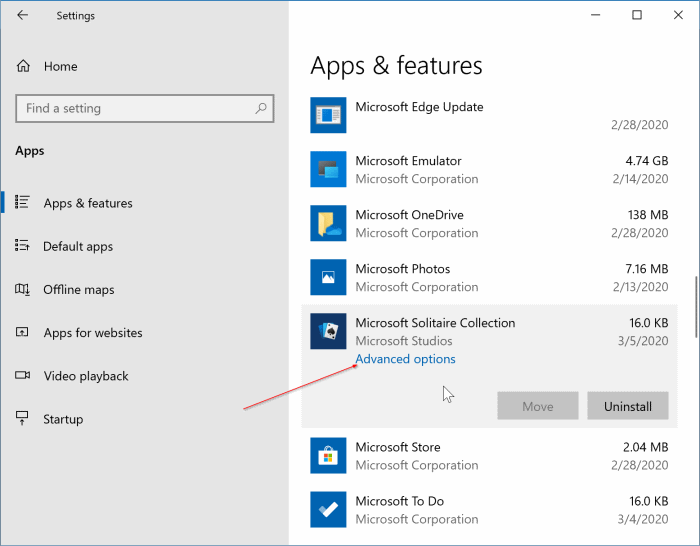 reset Microsoft solitaire collection in Windows 10 pic1