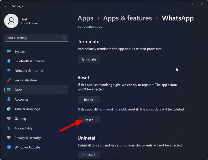 reset WhatsApp in Windows pic3