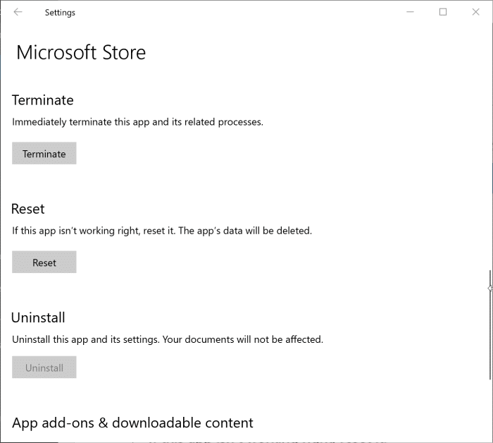 reset Windows 10 Store app pic2