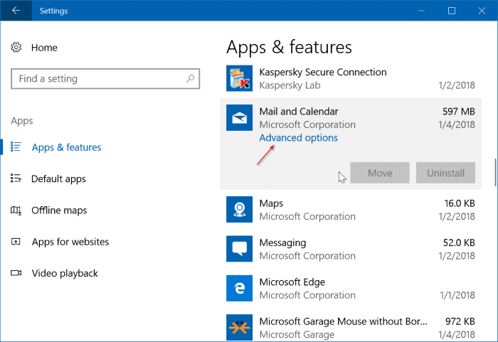 reset and reinstall Calendar app in Windows 10 pic001