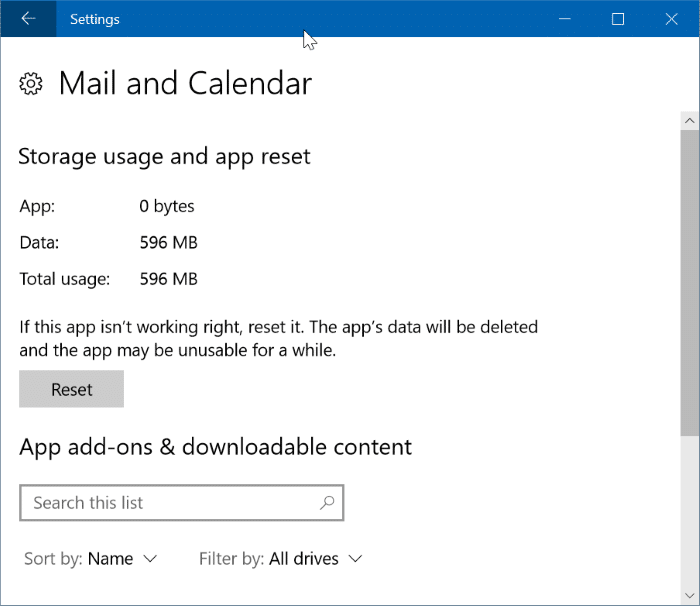 reset and reinstall Calendar app in Windows 10 pic002