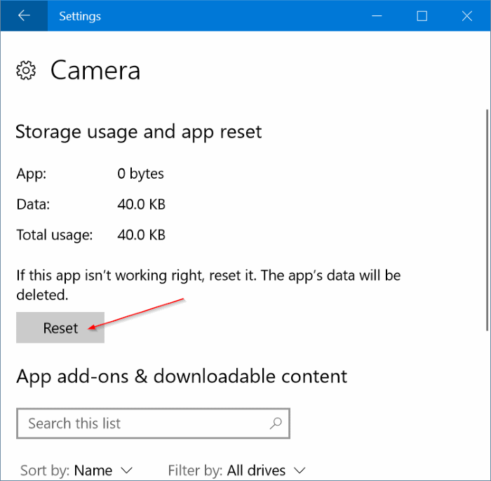 reset and reinstall Camera in Windows 10 pic3