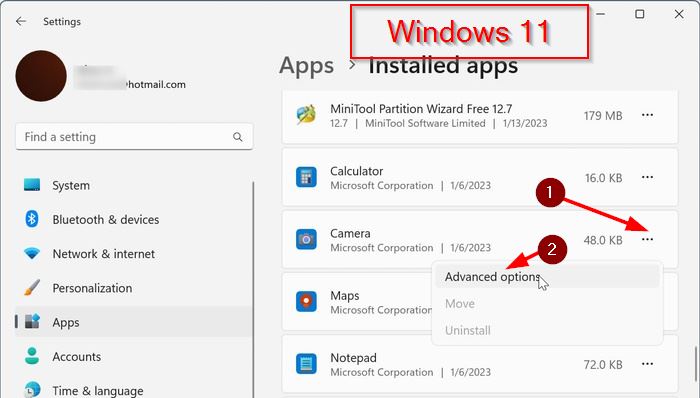 reset and reinstall camera in Windows 11