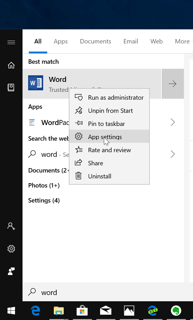 reset and repair Office 365 apps in Windows 10