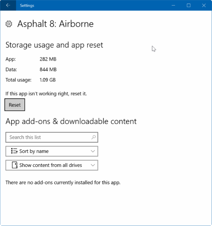 reset asphalt 8 airborne in Windows 10 step5