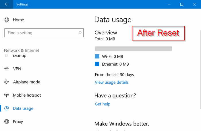 reset network data usage in Windows 10 pic02