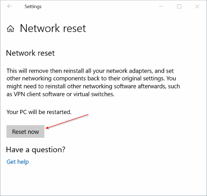 reset network settings in Windows 10 pic2