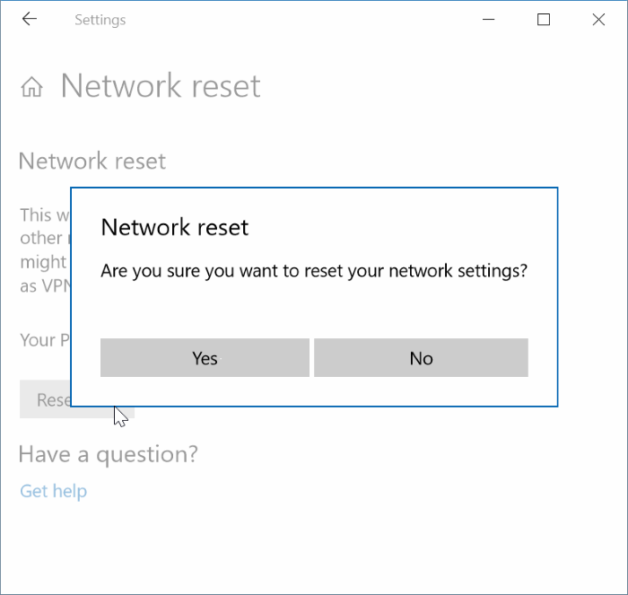 reset network settings in Windows 10 pic3