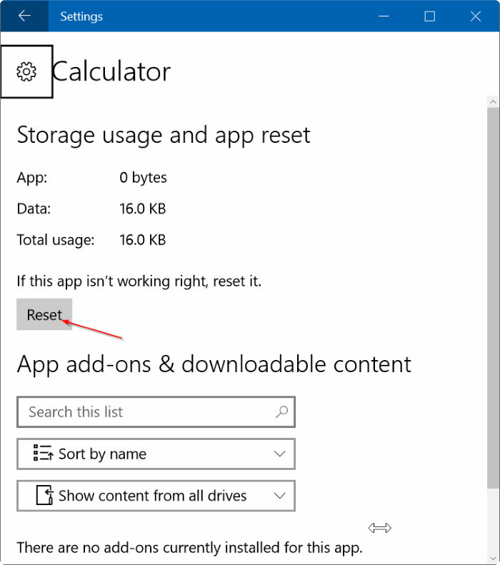 reset or reinstall Calculator in Windows 10 step02
