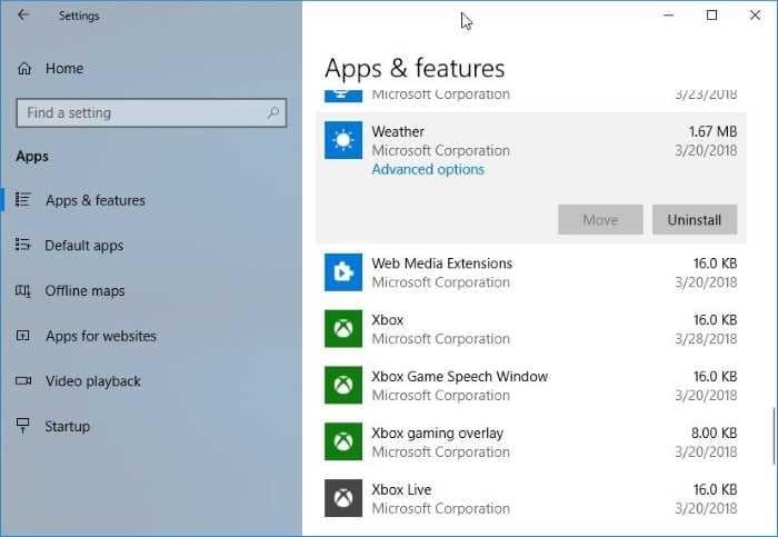 reset or reinstall Weather app in Windows 10 pic1