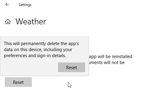reset or reinstall Weather app in Windows 10 pic3