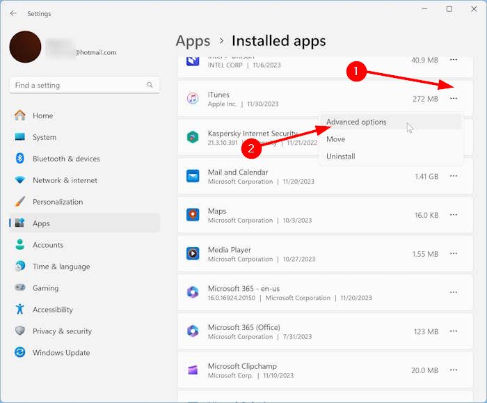 reset or repair itunes in Windows 11 pic1