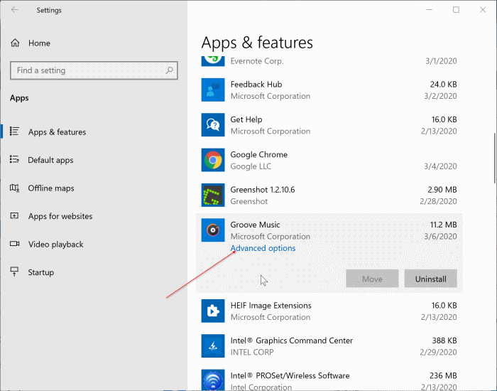 reset the Groove Music app in Windows 10 pic1