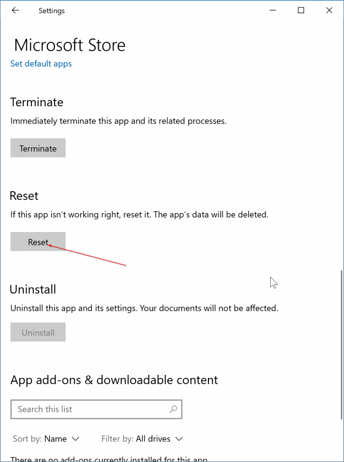 reset the Store app in Windows 10 pic2