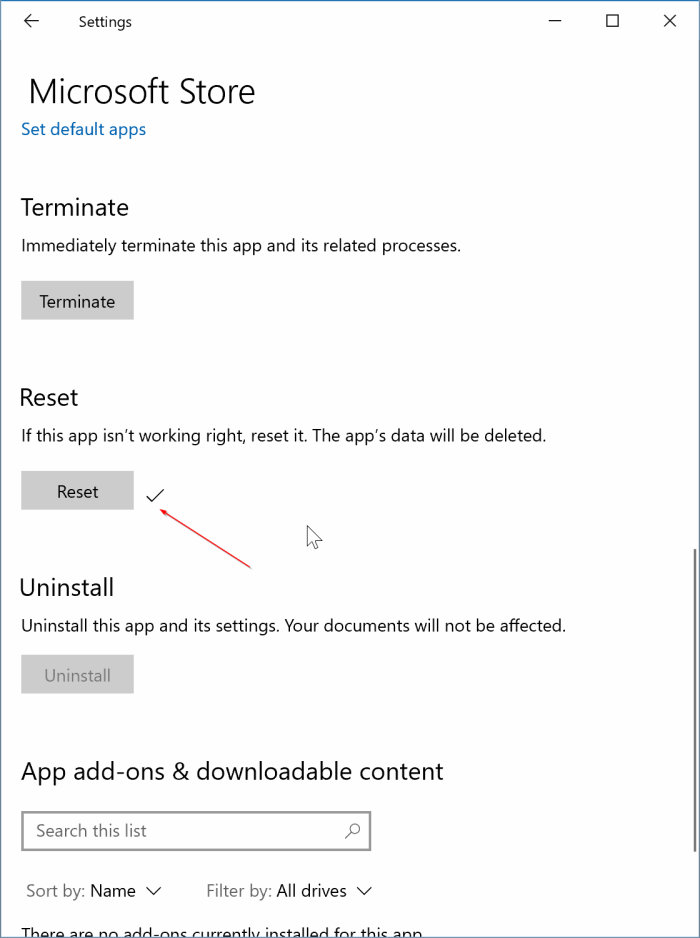 reset the Store app in Windows 10 pic4