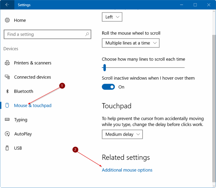 reset touchpad settings Windows 10 pic1