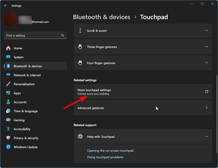 reset touchpad settings in Windows 11 pic1