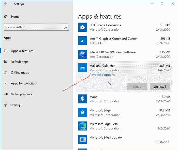 reset windows 10 mail app pic1