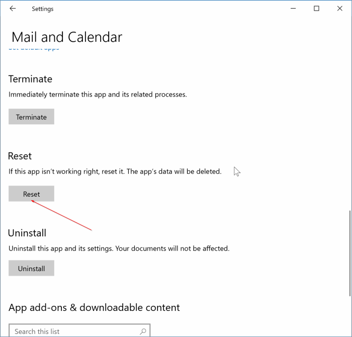 reset windows 10 mail app pic2