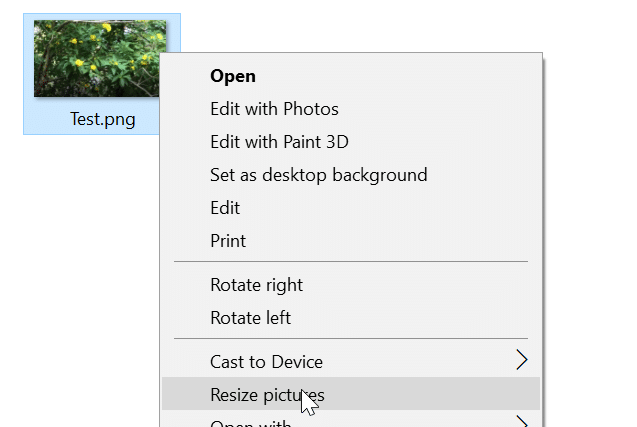 resize images from context menu in Windows 10 pic1