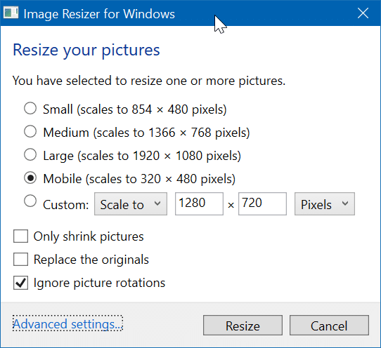 resize images from context menu in Windows 10 pic2