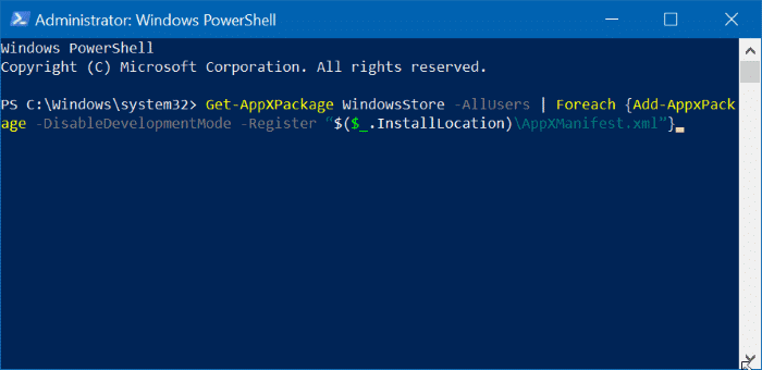restore missing store app in Windows 10 pic2