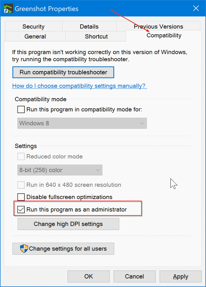 run programs as administrator by default in Windows 10 pic7