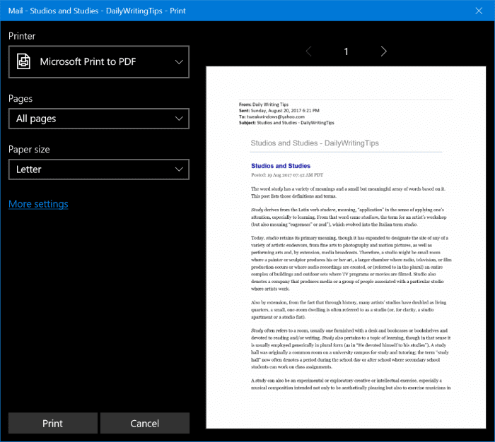 save emails as PDFs in Windows 10 pic2