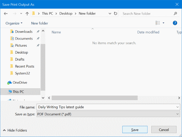 save emails as PDFs in Windows 10 pic3