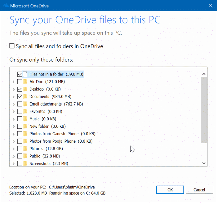 save desktop, document and pictures folders in OneDrive in Windows 10 pic4
