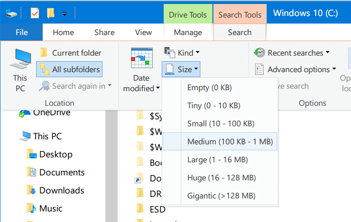 search for large files in Windows 10 pic3