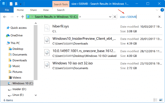 search for large files in Windows 10 pic4