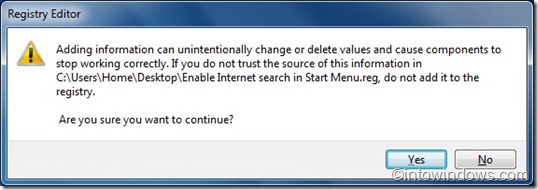 search internet from start menu via registry