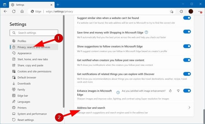 set Bing default search engine in Microsoft Edge pic2