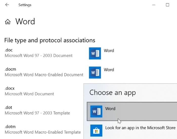 set Microsoft Office Word as default in Windows 10 pic3