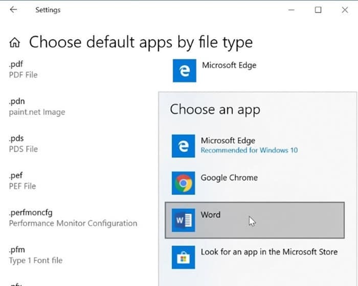 set Microsoft Office Word as default in Windows 10 pic5