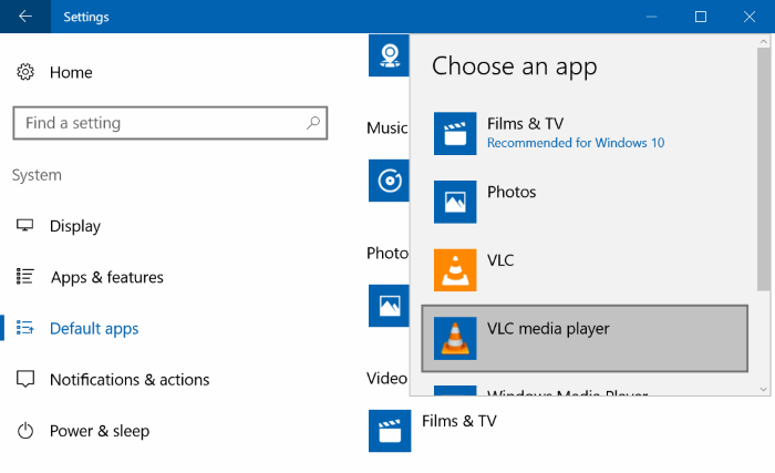 set VLC media player as default video player in Windows 10 pic2