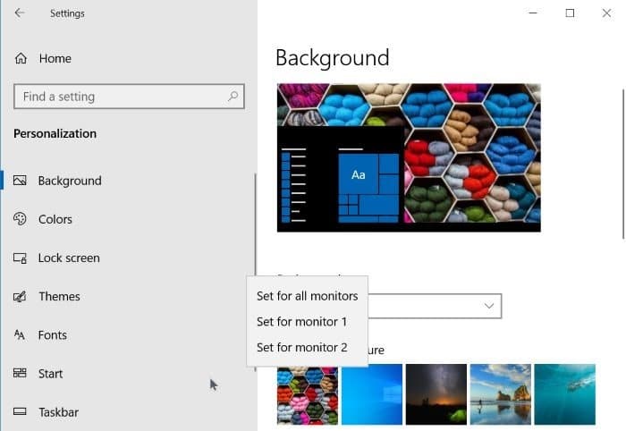 set a different wallpaper for second monitor in Windows 10