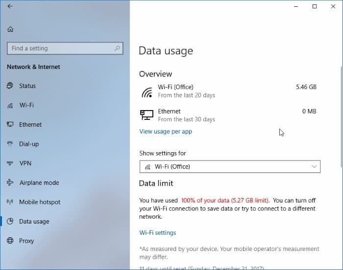 set data limit for WiFi networks in Windows 10 pic06