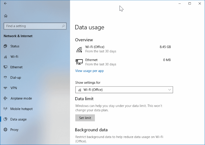 set data limit for WiFi networks in Windows 10 pic1