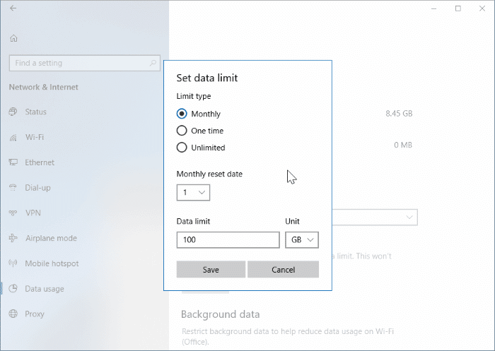 set data limit for WiFi networks in Windows 10 pic2