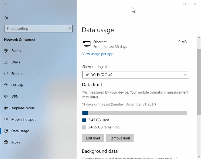 set data limit for WiFi networks in Windows 10 pic3