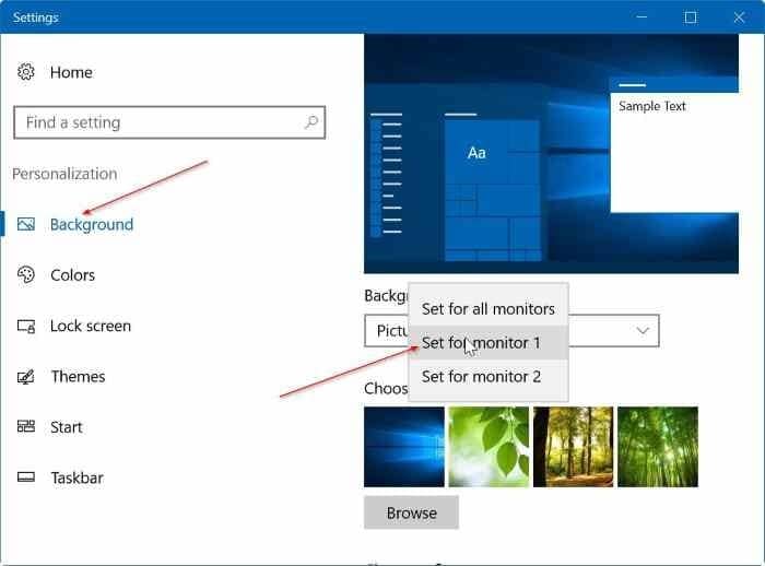 set different wallpapers for multiple monitors in Windows 10 step2