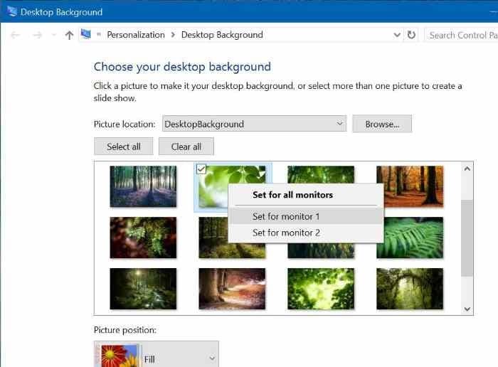 set different wallpapers for multiple monitors in Windows 10 step7